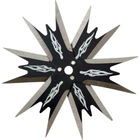 4" Black 12 point Stainless Steel throwing star with flame design12 Point Throwing Star4â€ Diameter1 pc w/ nylon sheath