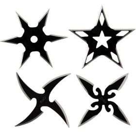 2.5â€ Black Steel Throwing Star with Pouch 4pc Set4pc different designs2.5 InchesNylon Pouch