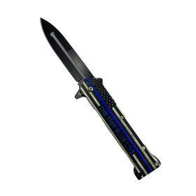 Stiletto Spring Assisted Steel Folding Knife (Color: Blue Line)