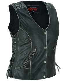 DS285V Women's Gray Vest with Grommet and Lacing Accents (size: L)