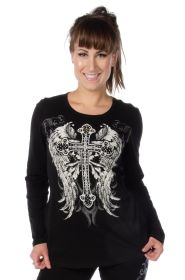 7299 Long Sleeve V-Neck with Cross and Wings (size: M)