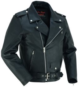 DS710 Economy Motorcycle Classic Biker Leather Jacket - Plain Sides (size: 7XL)